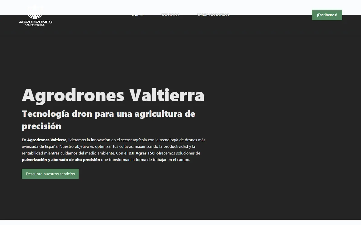 Portada de la web de Agrodrones Valtierra