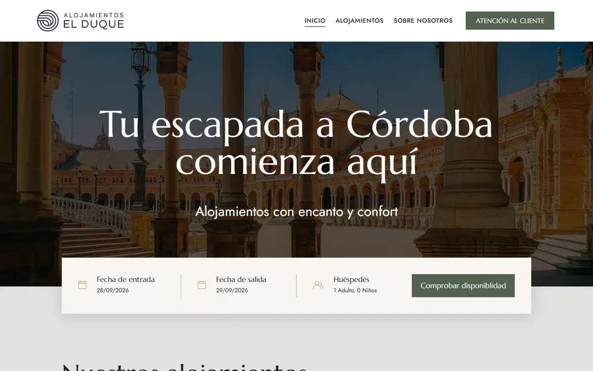 Portada de la web de Alojamientos El Duque