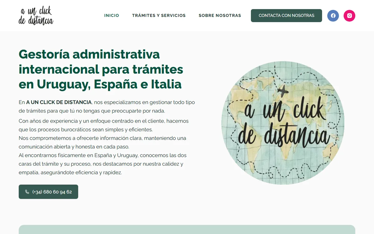 Portada de la web de A un click de distancia