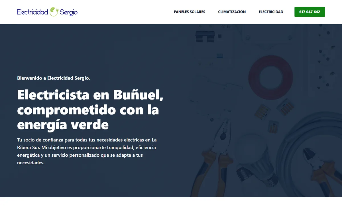 Portada de la web de Electricidad Sergio